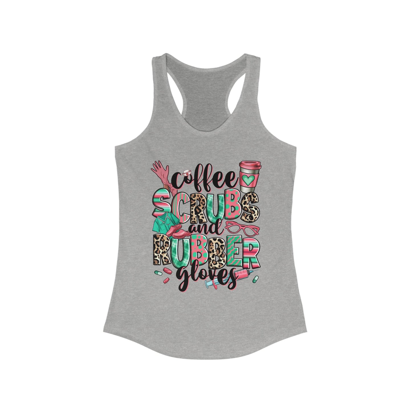 Coffee, Scrubs, And Rubber Gloves - Women's Racerback Tank